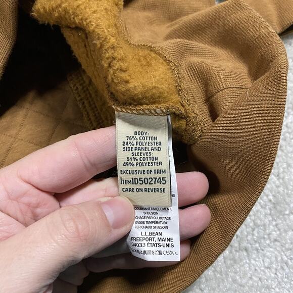 L.L.Bean Quilted Quarter Zip Pullover Mens L Brown Tan Sweatshirt Kangaroo - Picture 4 of 8